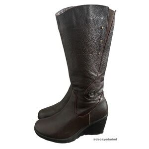 Y2K Grunge “Henri Pierre” Brown Leather Wedge Mid Calf Boots